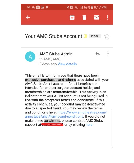 AMC Theatres Ticket Refund Receive Confirmation