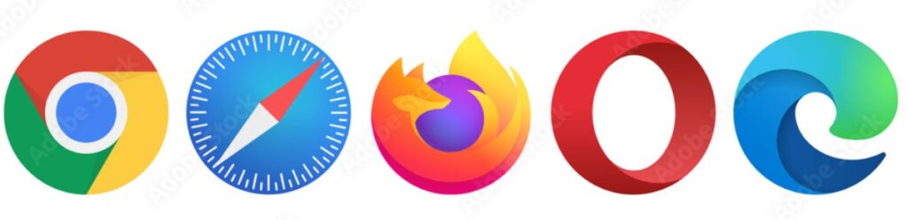 multiple browser icons: Chrome, Firefox, Edge, Safari